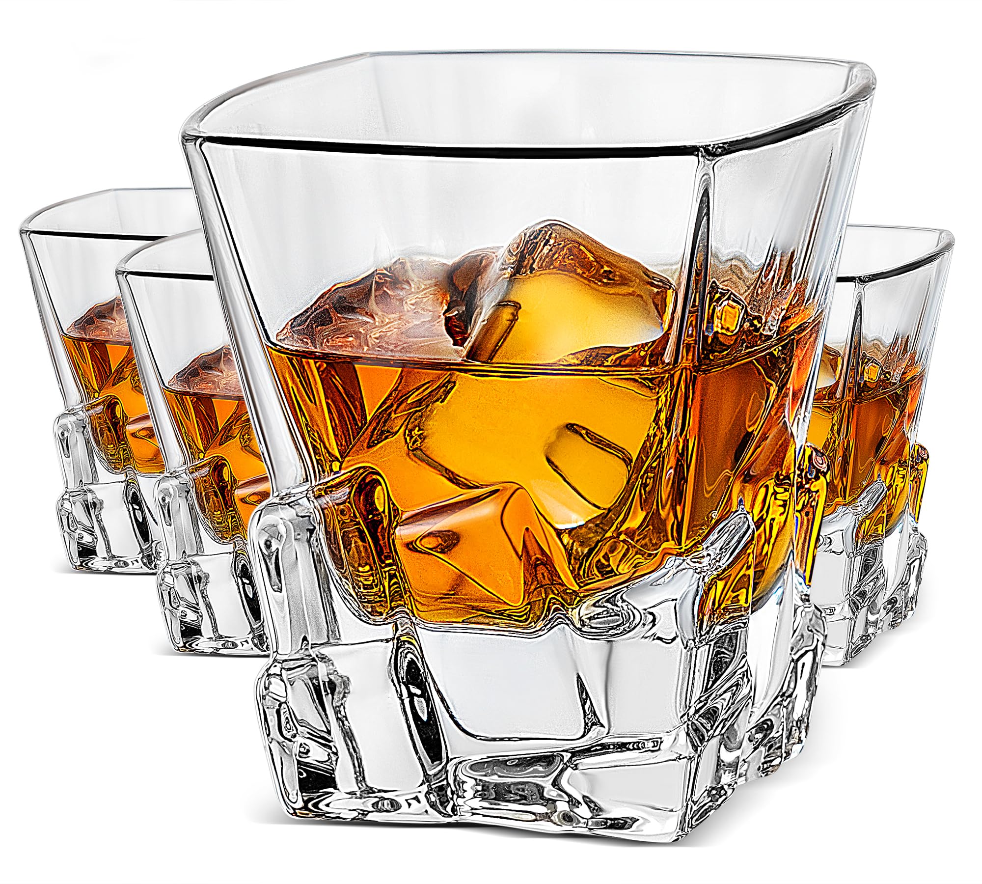 LUXU Old Fashioned Whiskey Glasses-10 oz,Clear Crystal Scotch Glass,Heavy Base Cocktail Tumbler,Bar Style Glassware for Rum and Cognac,4 Rock Glasses with Iceberg Design