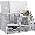 Annova Mesh Desk Organizer Office with 7 Compartments + Drawer/Desk Tidy Candy/Pen Holder/Multifunctional Organizer (Silver)