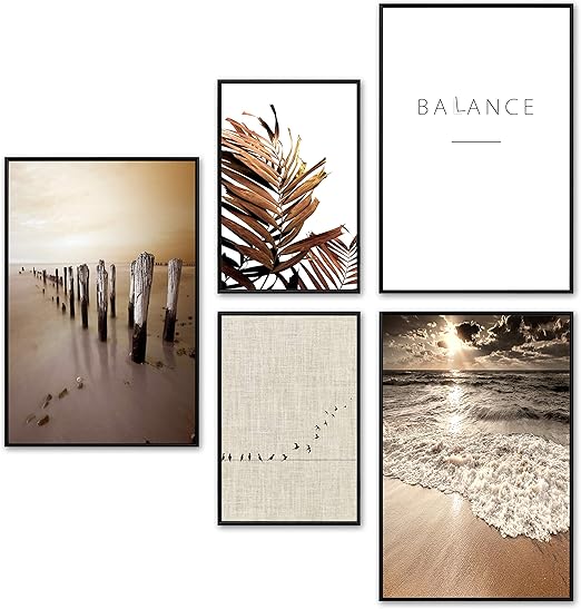 Poster 5er Set mit schwarzem Rahmen schwarzweiß