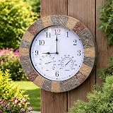 HomeZone Outdoor 38cm Clock and Thermometer Garden Wall Clock view 5
