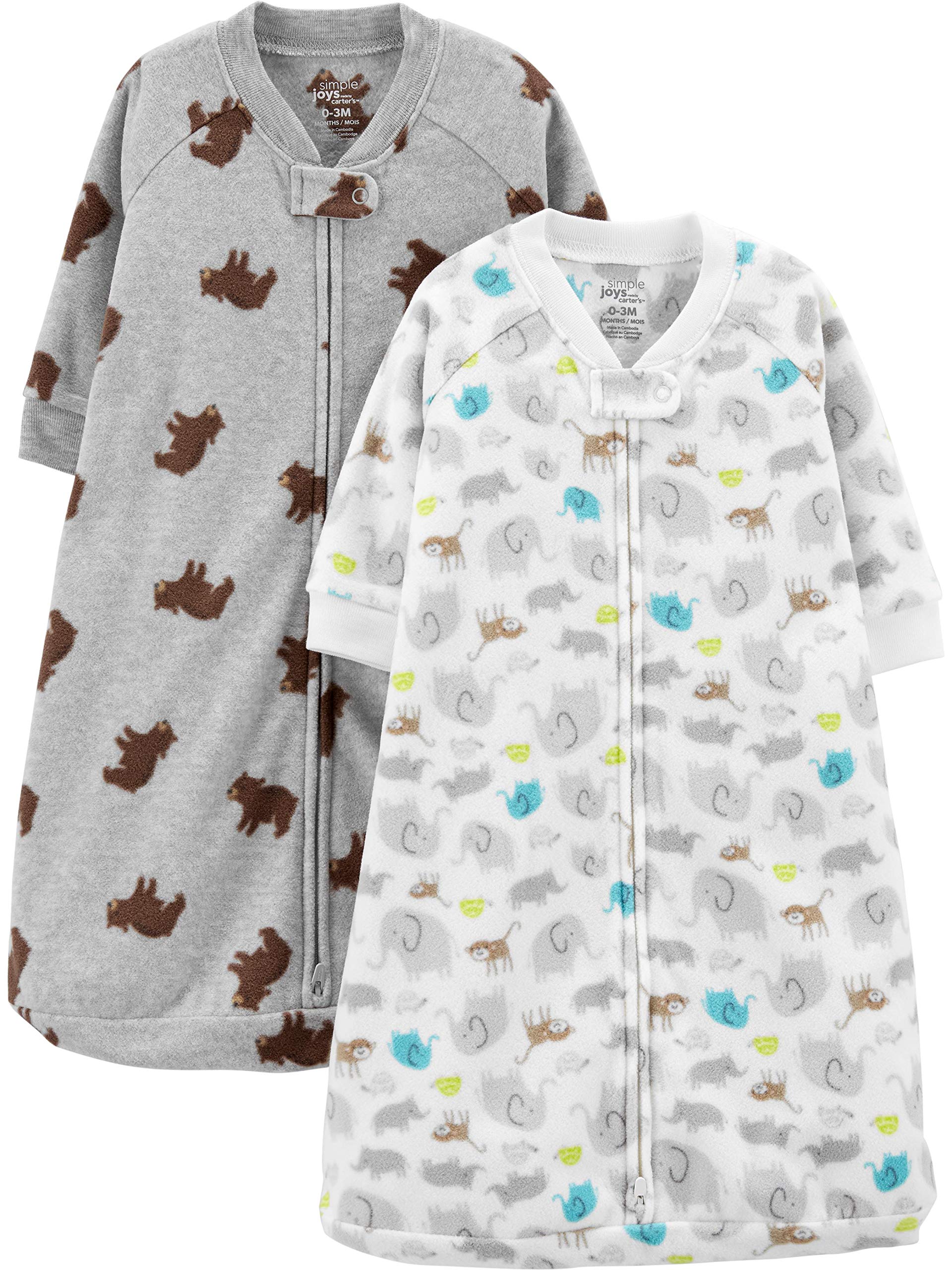 Simple Joys by Carter's Unisex Babies' Microfleece Sleepbag Wearable Blanket, Pack of 2, Grey Heather Bear/White Forest Animals, 3-6 Months