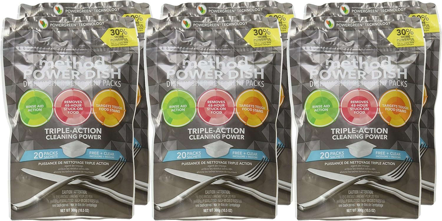 Method Dish Dishwasher Detergent Soap Pack, Free + Clear, 20 Count (Pack of 6) (Packaging May Vary): Health & Personal Care