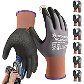 Schwer 6 Pairs Safety Work Gloves Sandy Nitrile Coated LT5626, Max Abrasion Resistant Heavy Duty Working Gloves with Grip for Men Women, Touch-Screen, for General Use, Mechanic, Construction, XS