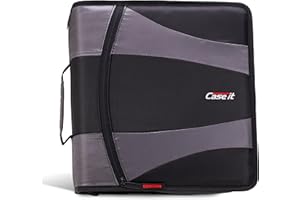 CASE IT Case-it The Dual 2.0 2-in-1 Zipper Binder | Two 2-Inch D-Rings, 700 Sheet Capacity, 5-Subject Expanding File Folder, Multiple Pockets & Storage Organizer, Shoulder Strap | Dual-301 Black