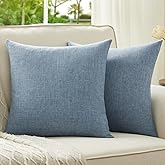 Anickal Set of 2 Grey Blue Pillow Covers 18x18 Inch Rustic Linen Square Decorative Throw Pillow Covers for Sofa Couch Farmhouse Home Decorations