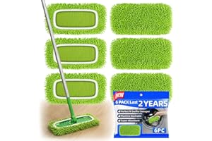 6 Pack Reusable Microfiber Mop Pads Compatible with Swiffer Sweeper, Machine Washable Microfiber Refills for Wet & Dry Floor,