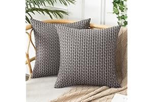 UGS UGASA UGASA Outdoor Waterproof Pillow Covers Pack of 2 Weaving Texture Water Resistant Outside Decorative Pillow Cases for Patio Garden Porch Yard Bench Tent 18x18 Inch, Dark Grey