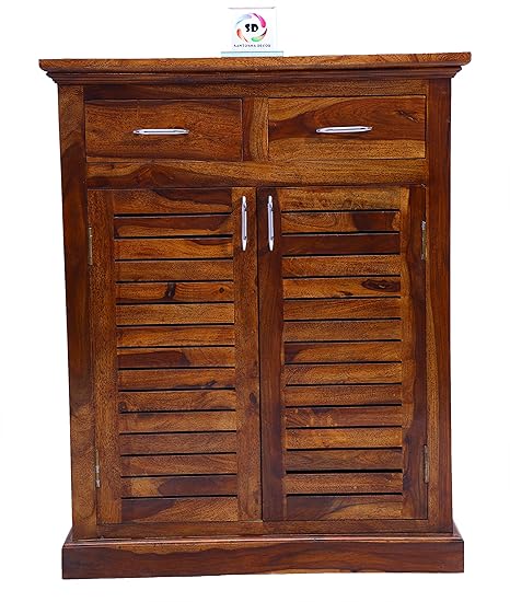 Santosha Decor Solid Sheesham Wood Shoe Rack With Drawer Teak