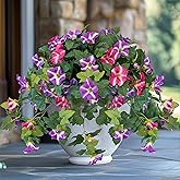 FOREST PRINCE Artificial Flowers for Outdoors, 2PCS Realistic Fake Petunias UV Resistant No Fade Spring Floral, Faux Silk Flowers for Outdoor Planters Garden Yard Patio Porch Home Decor, Red Lotus