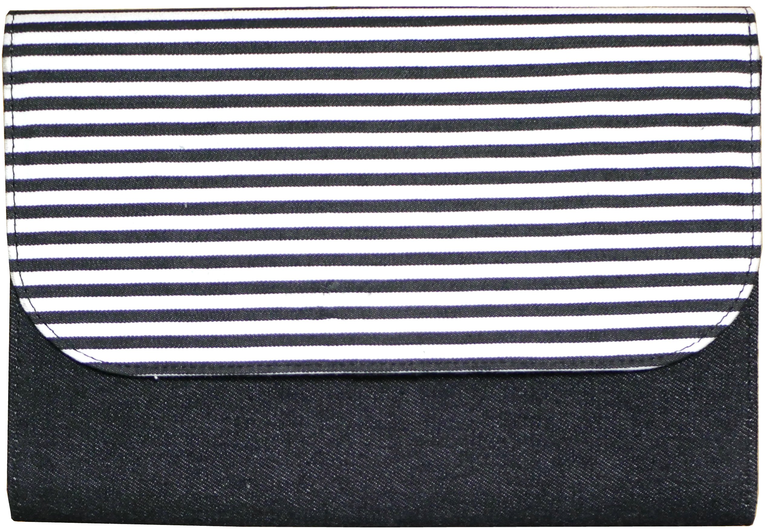 [Babystity] 母子手帳ケース ジャバラ【大きく開いて取り出しやすい】 大きめ ふたり用 マルチケース (ボーダー×デニム)商品画像