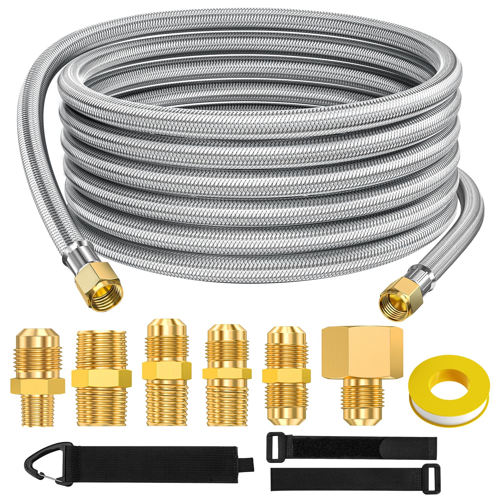 Photo 1 of GasXpert 20 Feet High Pressure Braided Propane Hose Extension with Conversion Coupling 3/8" Flare to 1/2" Female NPT, 1/4" Male NPT, 3/8" Male NPT x Male Flare for Heater, Grill, Fire Pit, Stove
