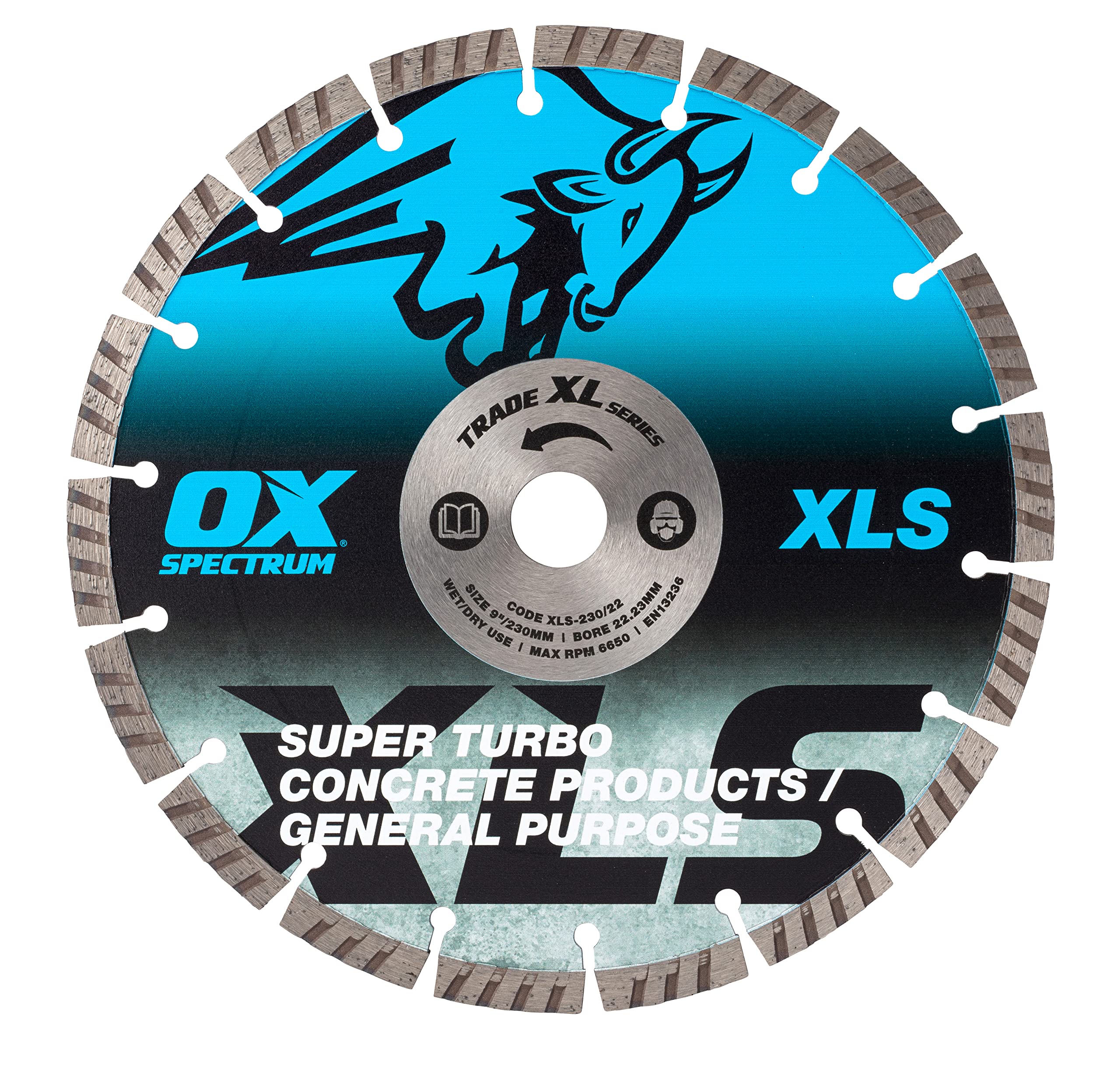 OX Tools Trade XL Super - Turbo Segmented Diamond Blade - Concrete & GP - 230/22.23mm, Blue