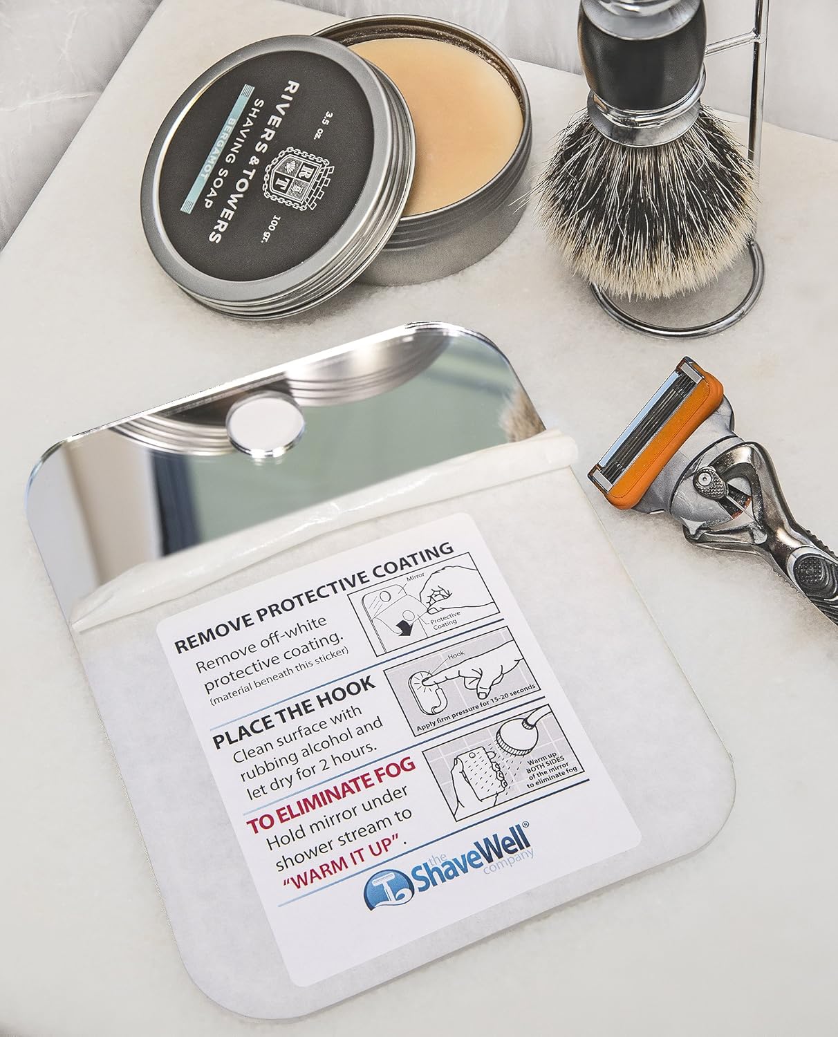 The Shave Well Company Deluxe Anti-Fog Shower Mirror | Fogless Bathroom Shaving Mirror | 33% Larger Than Original | Long-Lasting Removable Adhesive Hook : Beauty