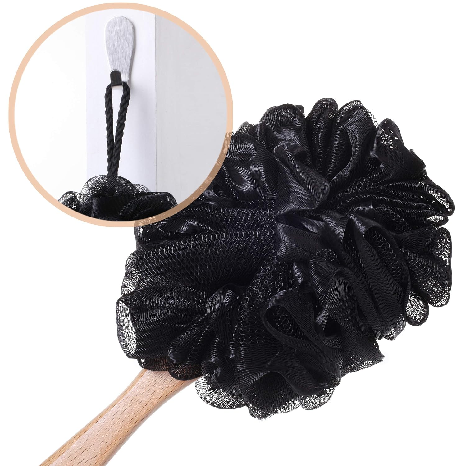 Slick- Loofah with Handle, Loofah Back Scrubber, Back Loofah, Loofah Brush with Long Handle, Loofah on A Stick, Shower Loofah with Handle, Shower Supplies, Loofah Scrubber, Loofah Back Scrubber: Beauty