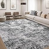 DMOYEST Area Rug Living Room Rugs 8x10 Washable Abstract Grey Carpet | Neutral Modern Large Non-Slip Soft Low Pile Rugs for Bedroom Dining Room Home Office Indoor Decor