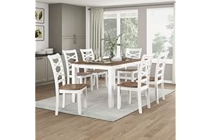 Lexicon Dining Table Set for 6 with Chairs, Wood 7 Piece Farmhouse Dining Room Table and Chairs Set of 6, Cross Back, Easy Assembly Seater for Indoor Home, Dinner, Kitchen, Cherry/White