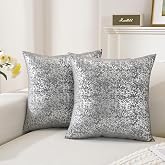 TAOSON Pack of 4,Silver Pillow Covers Velvet Both Sides Sparkle Foil Print Deco Cozy Soft Throw Pillow Cases Cushion Covers Shells for Sofa Couch Bed Home Decoration 18 x 18 Inches Dark Grey/Gray