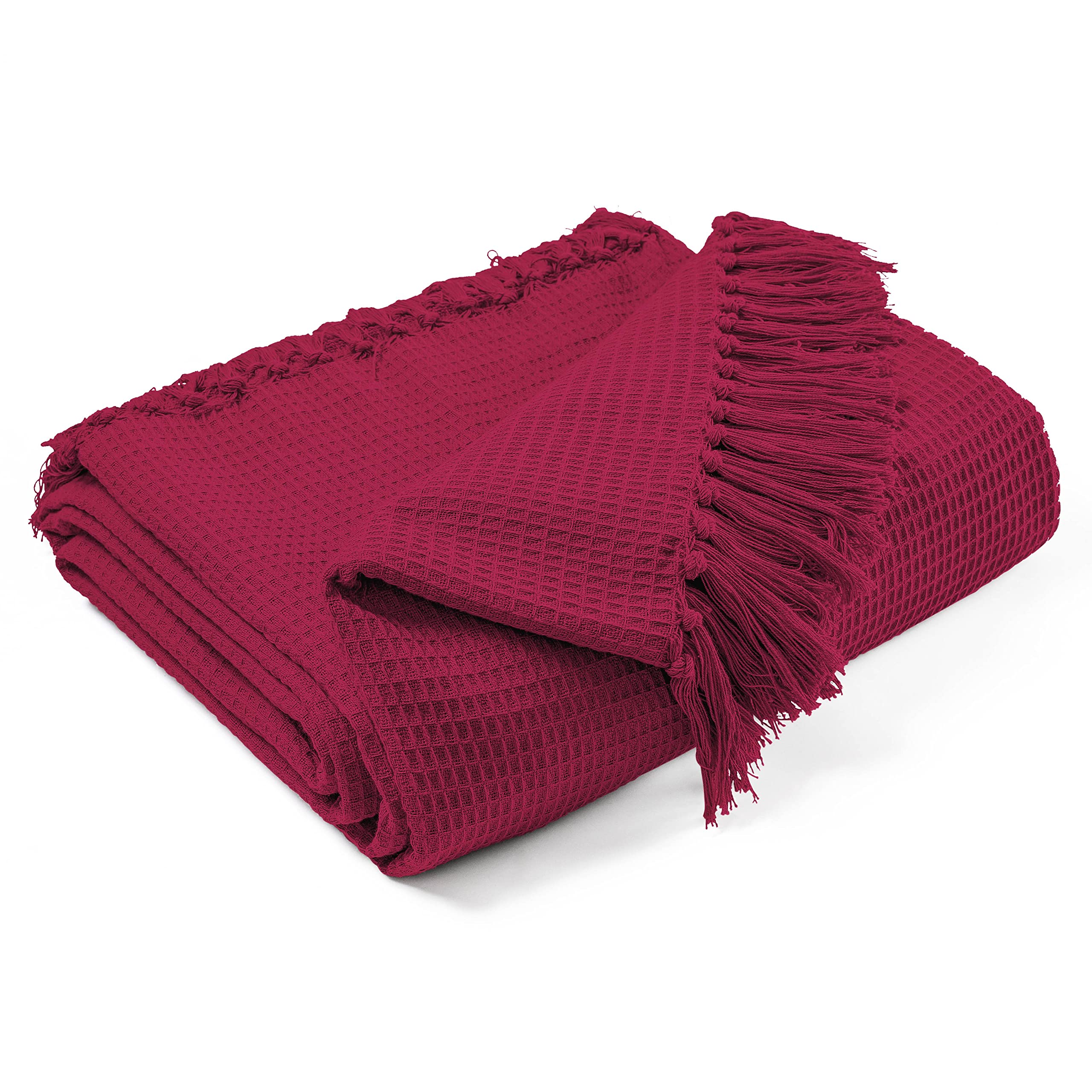 EHC Waffle Cotton Woven King Size Sofa Throw 3 Seater Sofa/Chair/Double Bed, 228 x 254 cm, Wine