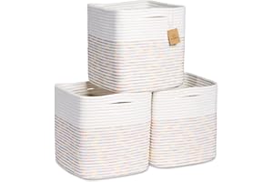 NaturalCozy Storage Cubes 11 Inch Cotton Rope Woven Baskets for Organizing, 3-Pack | Cube Storage Bin | Square Storage Basket