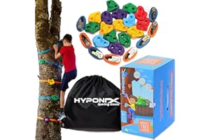 HYPONIX SPORTING Ninja Tree Climbing Kit – 16 Large Rock Climbing Holds & 8 Ratchets, Quick 10-Minute Setup, Durable Textured Grips, Supports Up to 250lbs, Portable Carrying Bag, Backyard Fun for Kids