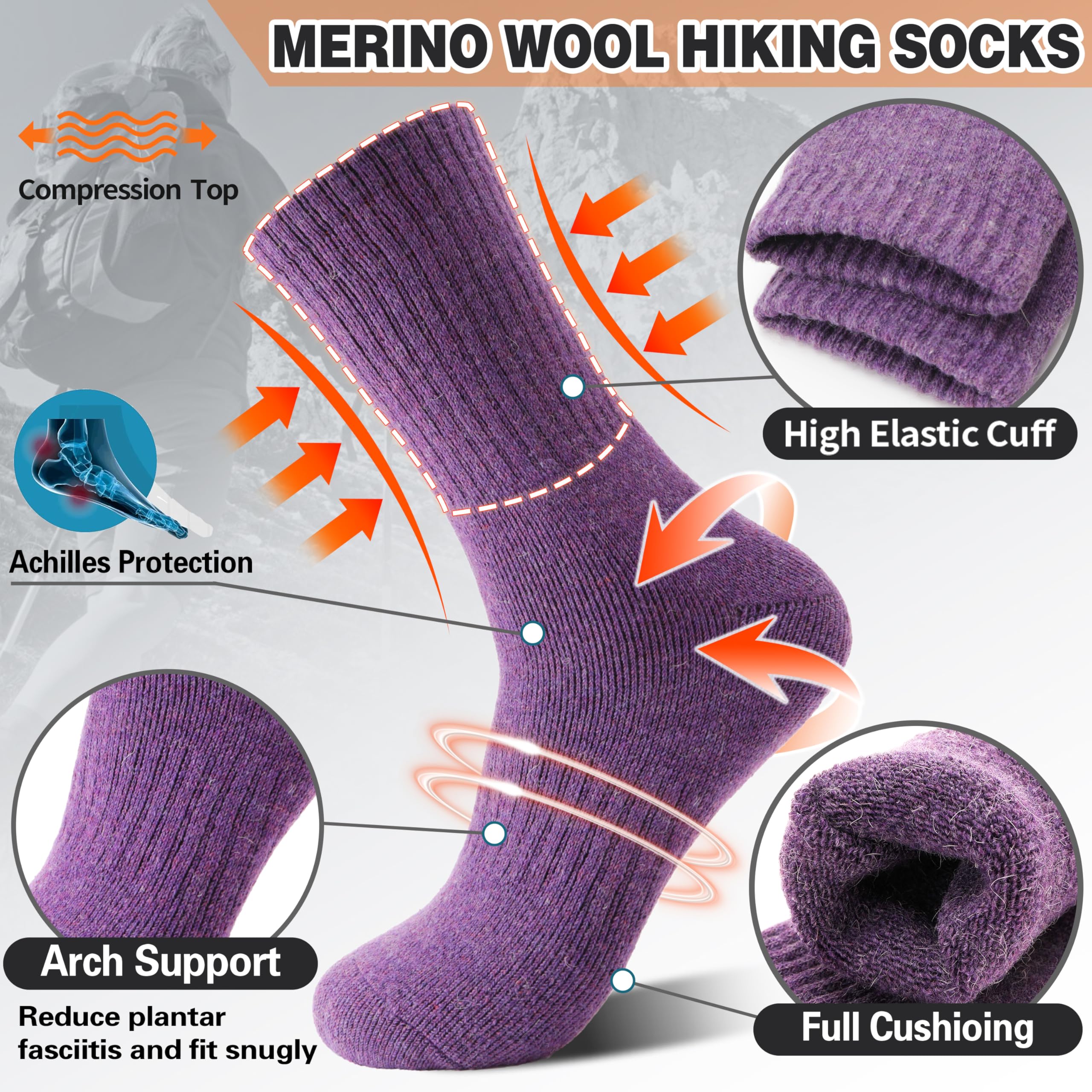 Sandsuced 5 Pack Merino Wool Boot Hiking Socks for Women Warm Winter Thick Thermal Cozy Work Soft Ladies Socks