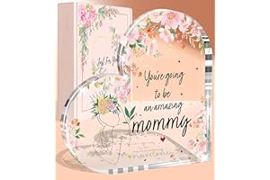 Petitian New Mom Gifts, Mom To Be Mothers Day Gift for New Mother,Mommy To Be Gift for 1st Time Mom, Clear Heart-Shaped Acrylic New Mother Gifts for Women, Office Desk Decor Keepsakes Paperweight