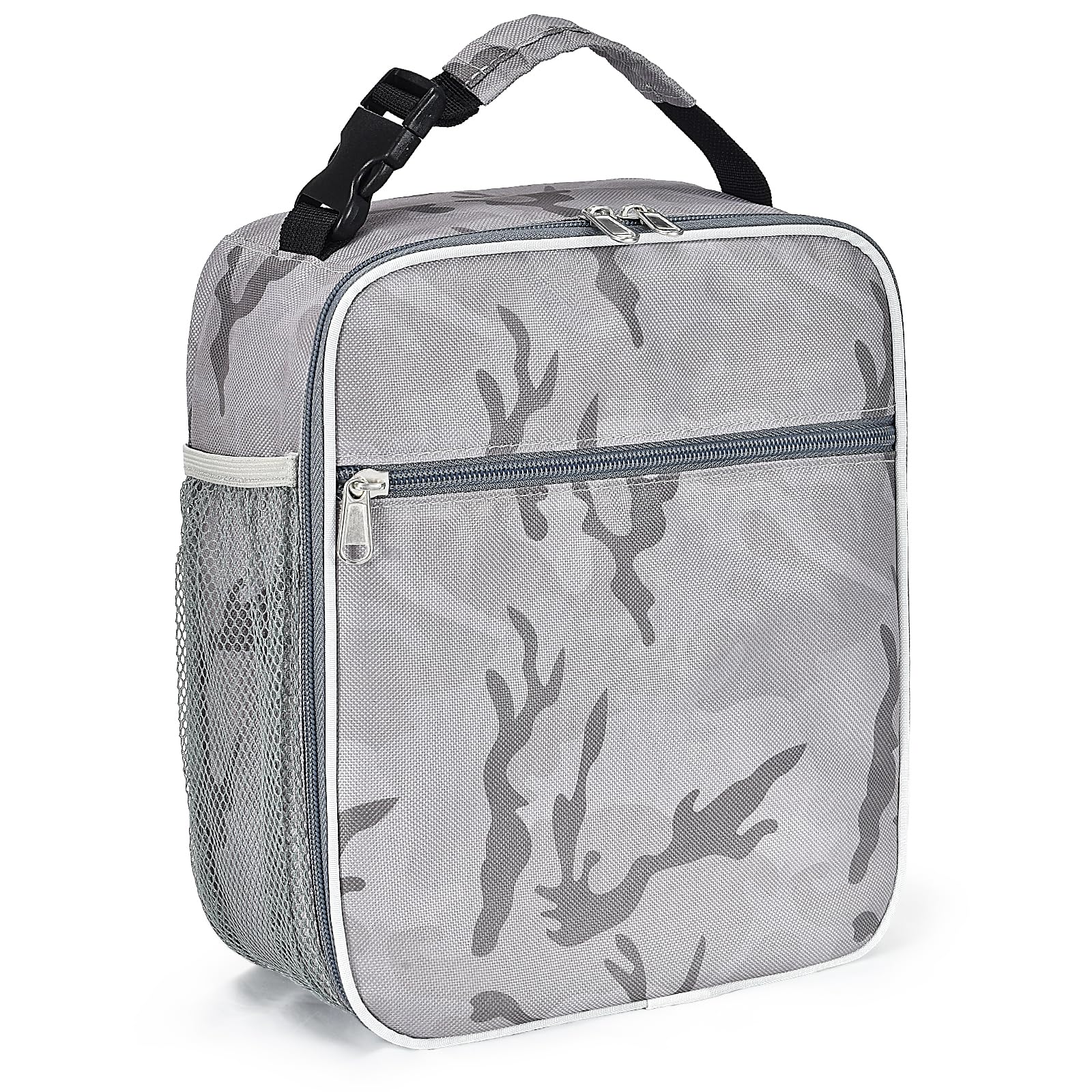 IWTTWY Insulated Lunch Bag Camo Cooler Bag Portable Carrying Lunch Box Bag for Boys Girls Women Men to School Office Outdoor (Camo Grey)