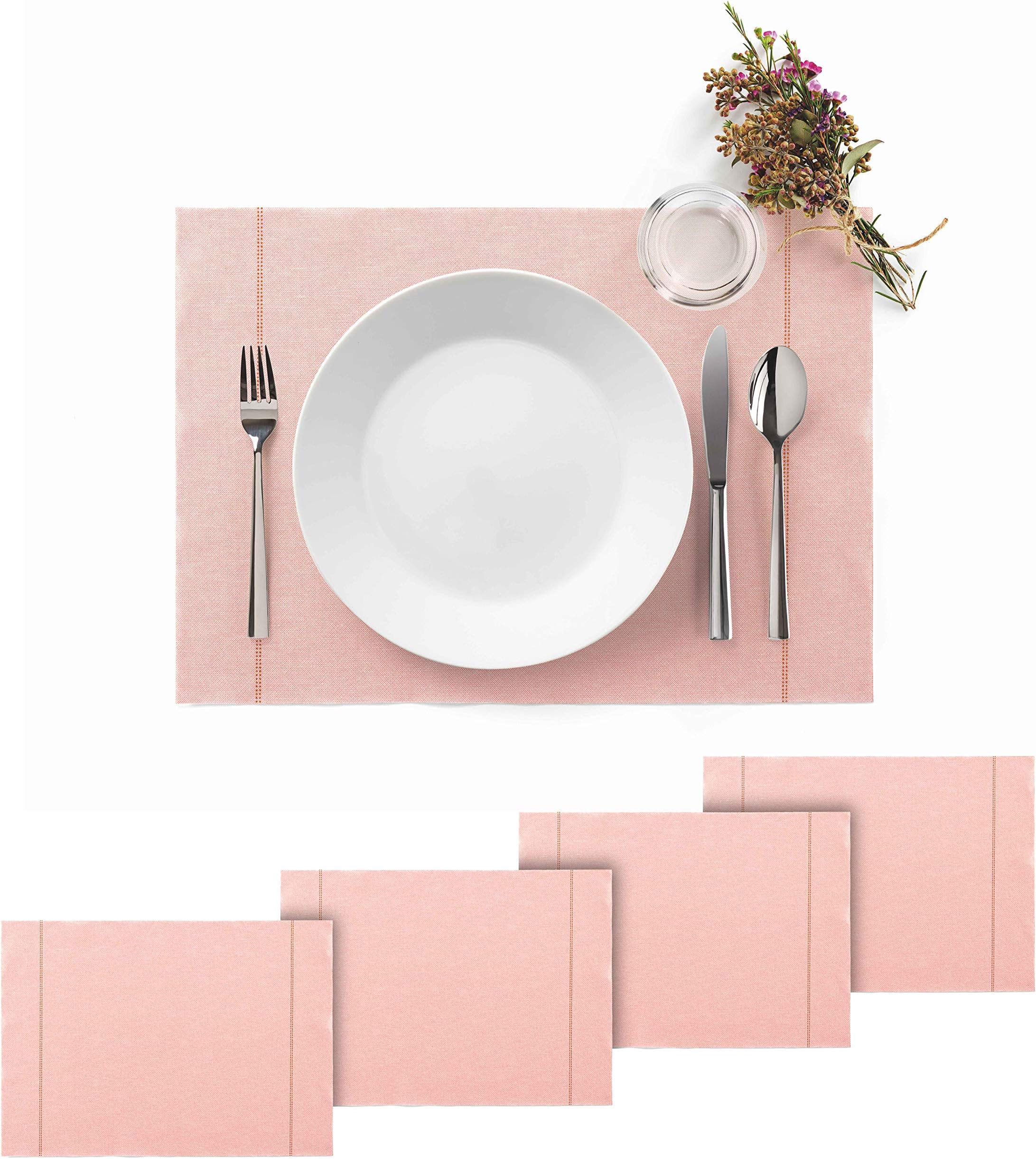 DAY DRAP Placemats for Dining Table, Stain-Resistant, Non-Slip Dining Place Mats (4 Placemats, Pink)