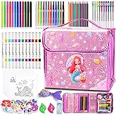 98Pcs Washable Scented Marker Set, Mermaid Pencil Case & Stationery Art and Craft for Kids Coloring Set Birthday Gift Include Markers, Glitter Pens, Crayons Drawing Kits for Girls 4 5 6 7 8 9 10 11 12