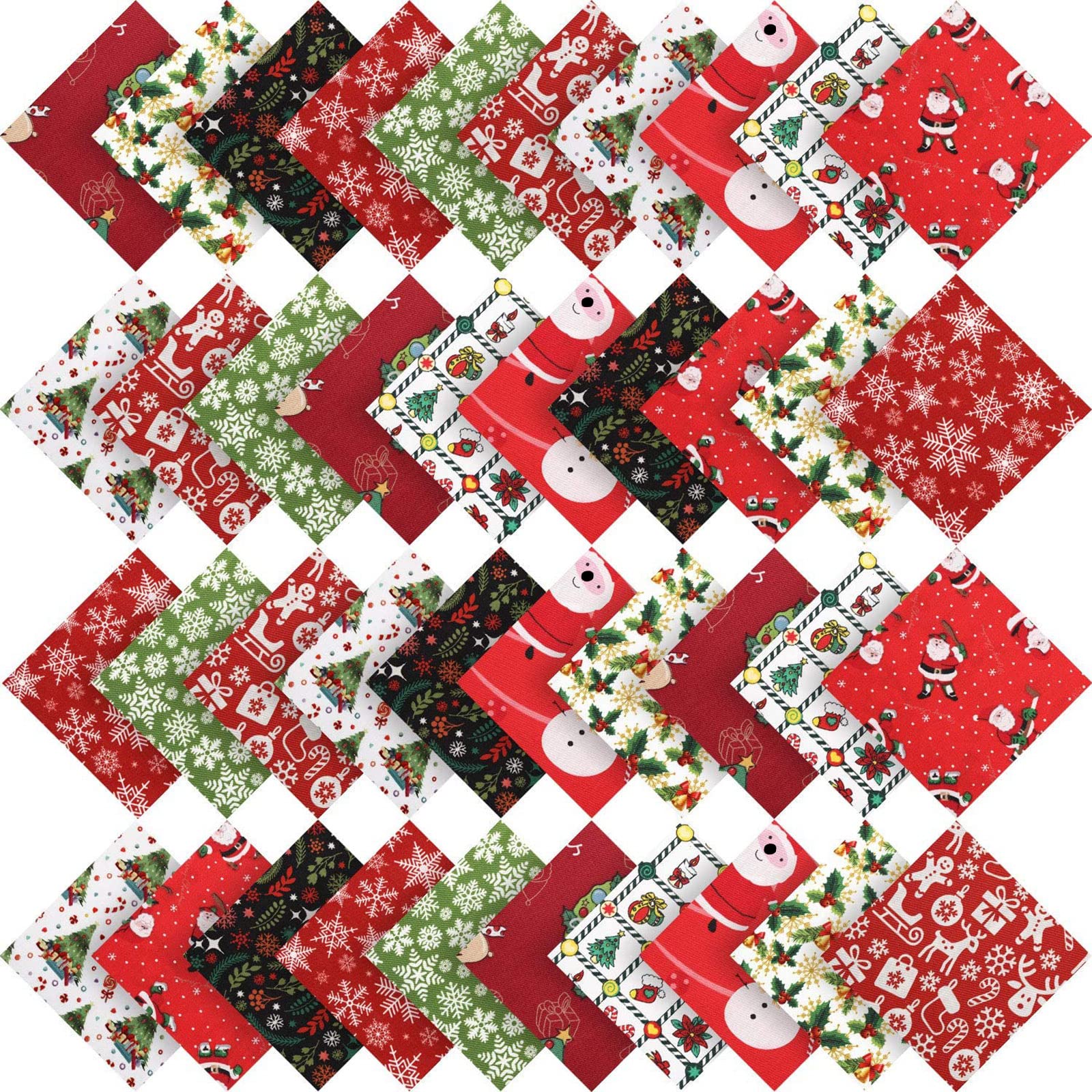 Irenare 50 Cotton Fabric Squares - Christmas Quilting Fabric Bundle with 10 Patterns (8 x 8 Inches/ 20 x 20 cm)