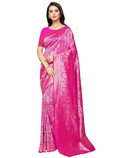 Shiv Textiles Womens Banarasi Silk Saree With Blouse Piece