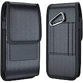 BOMEA Rugged Nylon Holster for iPhone 16/16e/15/14/13/12/11 & Pro, X/XS/XR, Samsung Galaxy S25/S24/S23/S22/S21/S20, Cell Phone Belt Holder with Hook, Men's ID Card Pouch Fits with Case On, Black Small