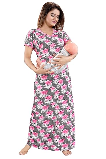 Women's Sarina Invisble Zip Feeding/Maternity Nighty/Night Gown/Nightwear(Size; Free)
