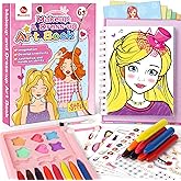 Mocoosy Makeup Craft Kit for Girls Ages 6-8, Pretend Makeup Coloring Activity Book with Stickers, Mess-Free Dress-Up Art and