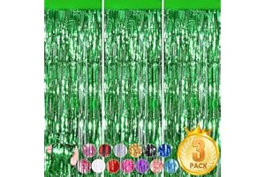 FORLVWOON Green Party Streamers 3.3x8.3 Feet Metallic Foil Fringe Curtains 3Pack Tinsel Door Streamers Party Decorations for Christmas New Year Patrick's Day Hawaiian Jungle Safari Tropical Football Party Decor