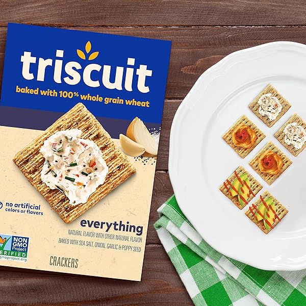 TRISCUIT EVERYTHING WHOLE GRAIN WHEAT CRACKERS, LUNCH SNACKS, SNACK CRACKERS, 8.5 OZ