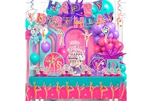 155pc Gymnastics Birthday Party Decorations Supplies, 10 Guests Gymnastics Party Tableware Gym Plates Napkins Cups Tablecloth