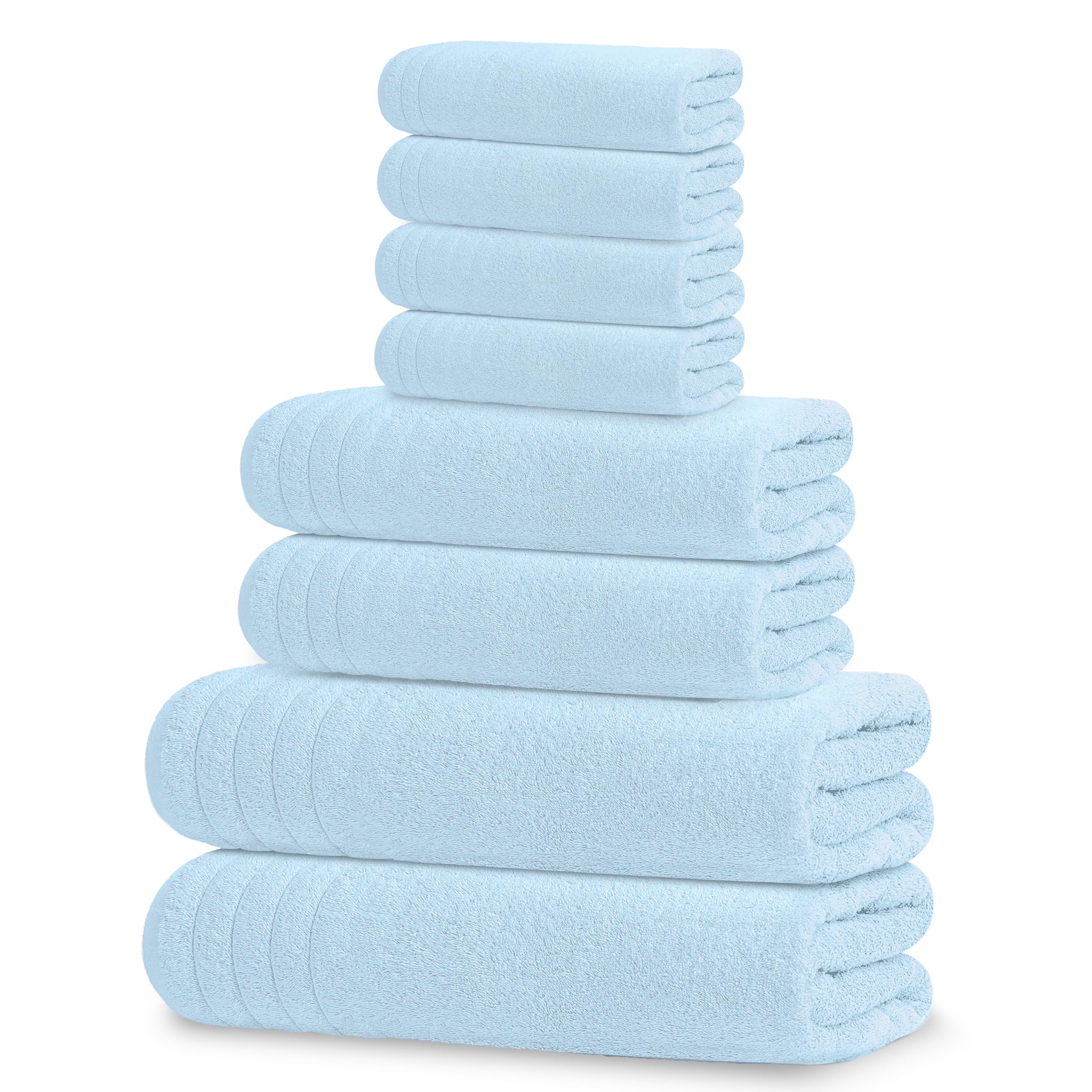 Photo 1 of Tens Towels Pack of 8 Towels Set, 2 Extra Large Bath, 2 Hand, 4 Washcloths, 100% Cotton, Lighter Weight, Quicker to Dry, Super Absorbent, Perfect for Bathroom, Sky Blue
