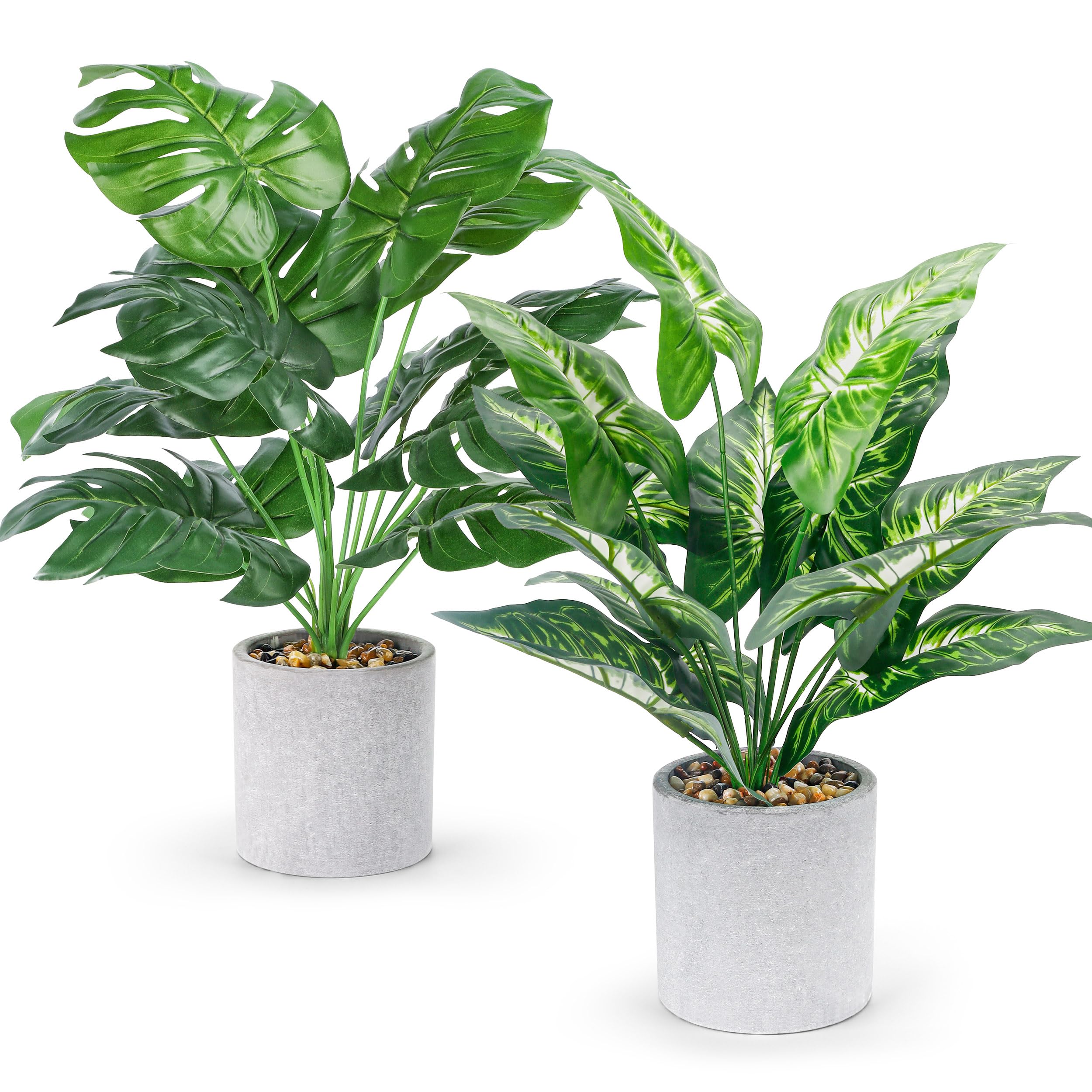 Photo 1 of WUKOKU 2pcs Fake Plants 16" Faux Plants Artificial Tropical Plants Indoor for Home Office Desk Kitchen Bathroom Table Shelf Decor