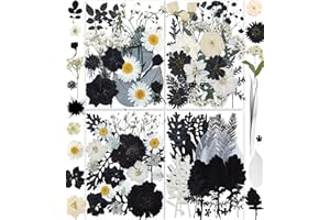 140PCS Black White Dried Pressed Flowers with Butterfly Stickers - YouthBro Real Nature Flowers Set for Craft Resin DIY Jewelry Candle Soap Vase Making Nail Card Scrapbook Art Craft Floral Decors
