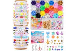 Petiyark Clay Beads Bracelet Making Kit for Beginner, Friendship Bracelet Kit Flat Polymer Clay Beads for Jewelry Making, 3533Pcs Bead Set 383Pcs Charms Kit with Letter Beads for Girls DIY Craft Gift