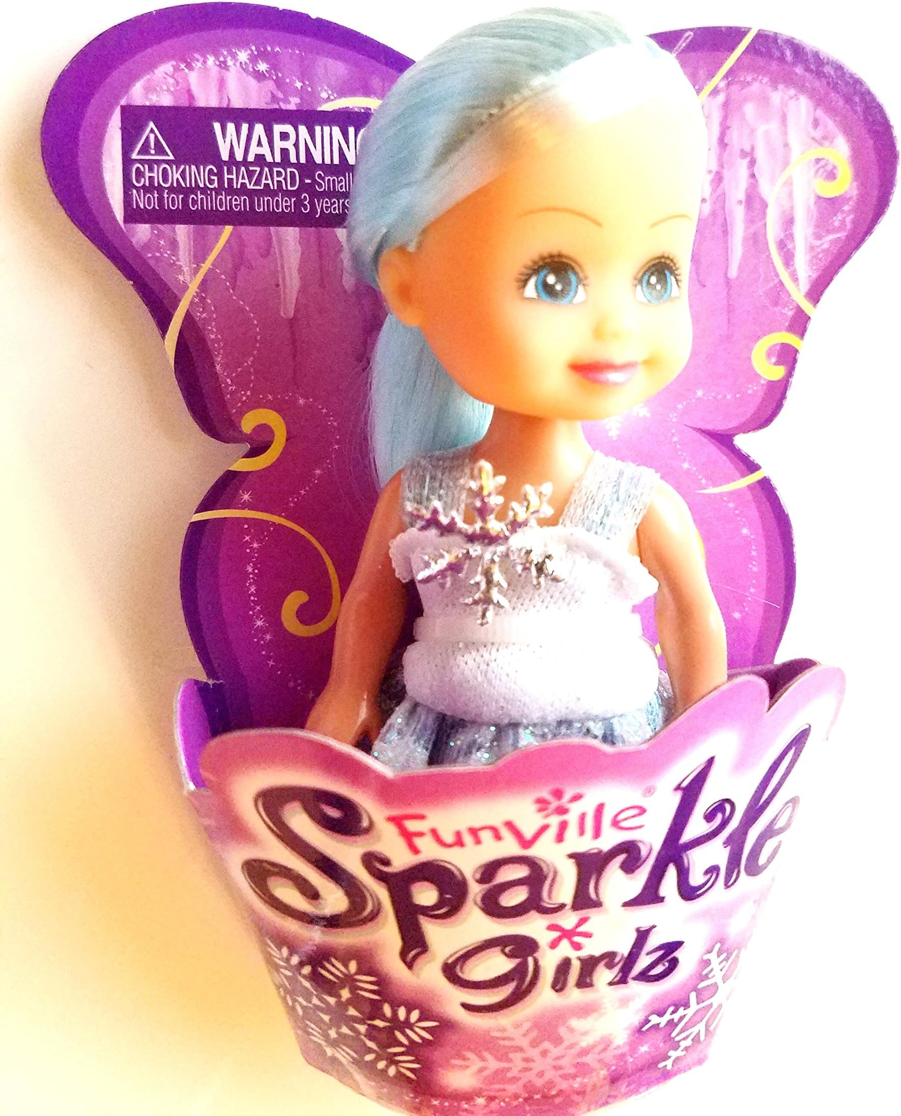 Sparkle Girlz Funville Little Princess Doll Blue Hair Blue & White Snow Dress 4.5" Tall