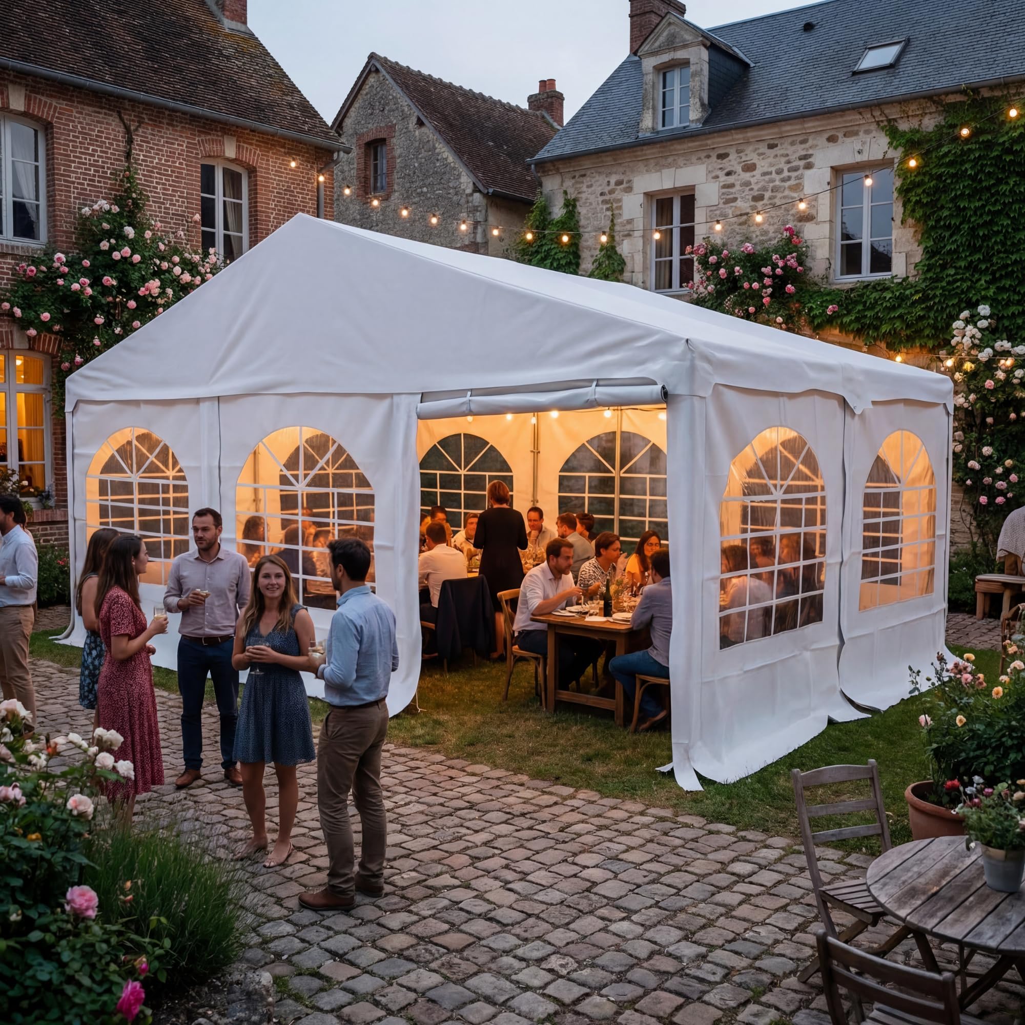 Tent for Events Partyzelt 4x6 m, 620g/m² PVC Eventzelt, Feuerhemmend & Wasserdicht, Klicksystem ohne Schrauben, Stahlrahmen, Inkl. 8 Fenster- & 2 Türseitenteile, Weiß 2