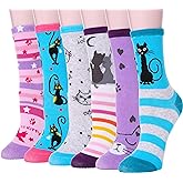 Kids Girls Cotton Socks Soft Novelty Socks Cute Animal Pattern 6 Pairs