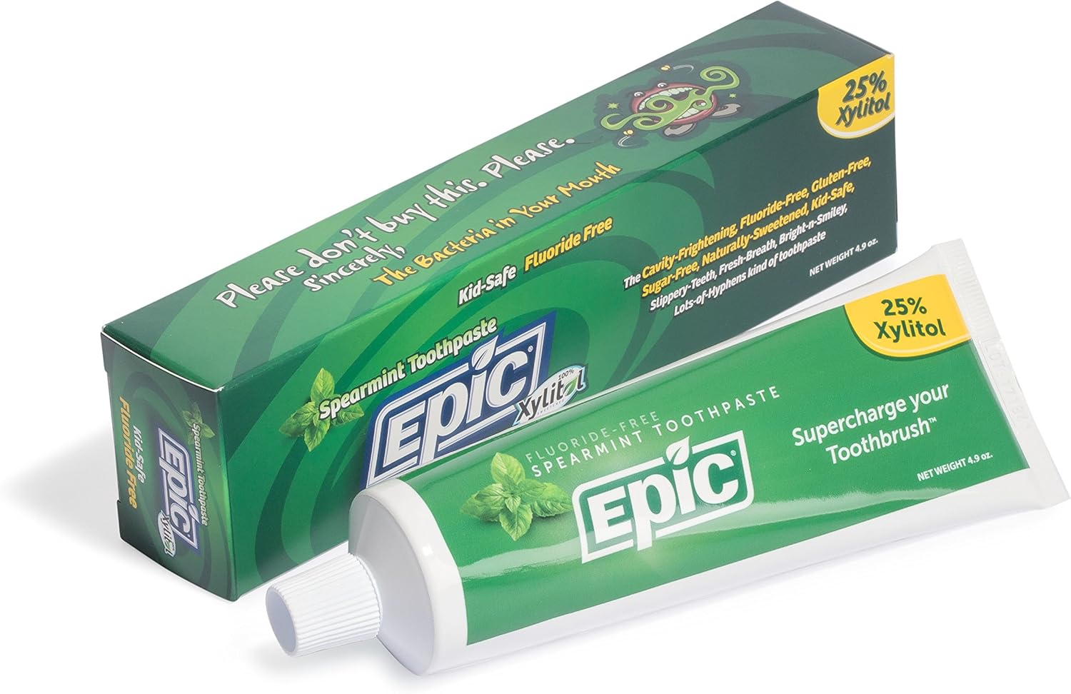 Epic Dental Fluoride Free Xylitol Toothpaste, Spearmint, 4.9 Oz Tube (Multi-Pack): Health & Personal Care