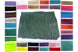 SEW TRENDS 5 Yards of 6" Long Chainette Fringe Thread Yarn Tassel Trim Braid Fringe for Crafts Sewing and Decor-Olive Green