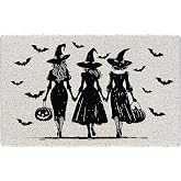 KEUSPI Halloween Witch Girl Spooky Pumpkin Mat, 17x30 Inches | Vintage Welcome Mats for Home Outdoor Indoor Entrance, Halloween Doormat for Front Door Porch Entryway
