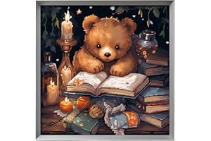 Leczany Cross Stitch Stamped Kits Patterns Craft Kit Needlepoint Full Range of Embroidery Starter Kits Beginners for DIY 11CT 3 Strands | Little Bear Reading Books 16.5×16.5 inches