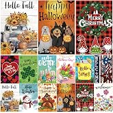 Seasonal Garden Flags Set of 12, Double Sided 12x18 Inch Yard Flags | Spring Summer Fall Winter &amp; Holiday Outdoor Decor, 4th of July, Thanksgiving, Halloween, Christmas for All Seasons
