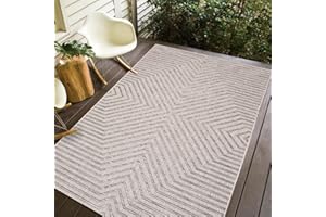 ERBANICA DÉCOR Quick Dry Geometric Grey Beige Indoor/Outdoor Rug for Patio, Deck, Backyard, Picnic, Camping, BBQ, RV’s, Beach